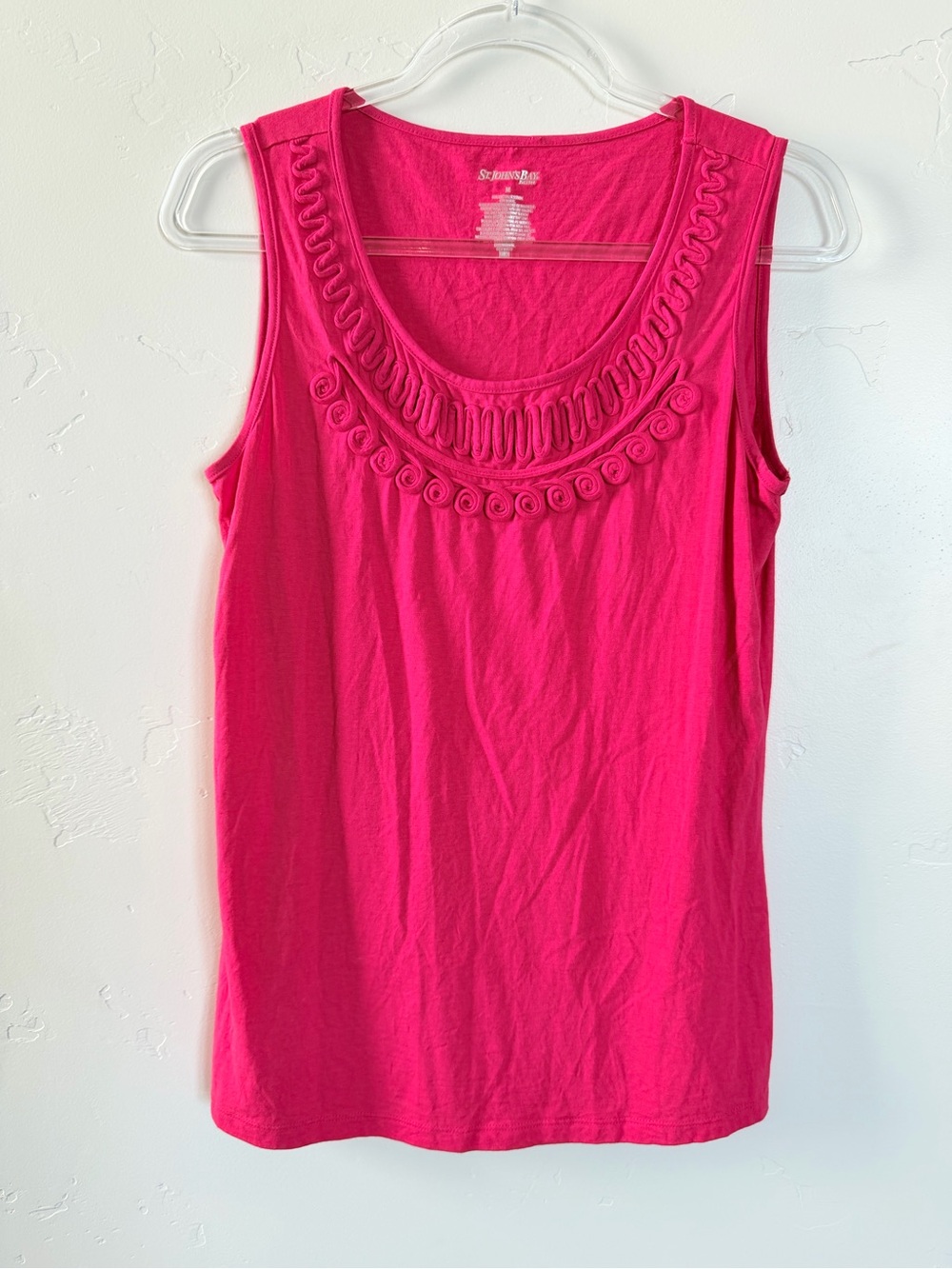 St. John's Bay Bright Fuchsia Sleeveless Scoop Neck Tank Summer Cotton Blend Top